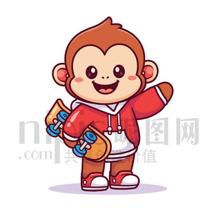 可愛(ài)卡通玩滑板的猴子