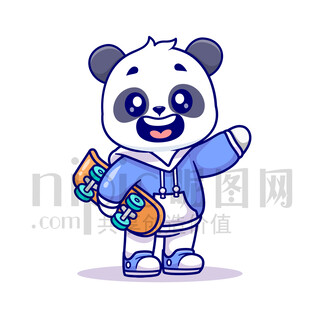 可愛卡通玩滑板的大熊貓