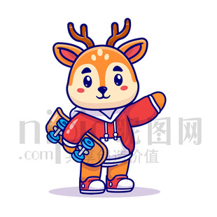 可愛(ài)卡通玩滑板的梅花鹿
