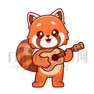 可愛卡通彈吉他的小熊貓