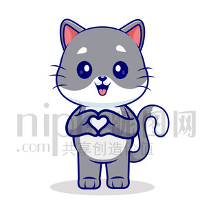 可愛(ài)卡通愛(ài)心比心的貓咪