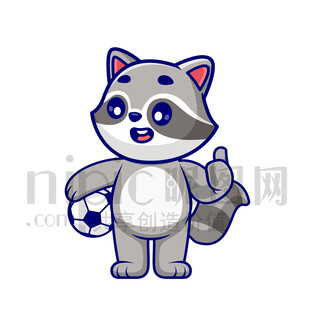 可愛(ài)卡通愛(ài)踢足球的小浣熊