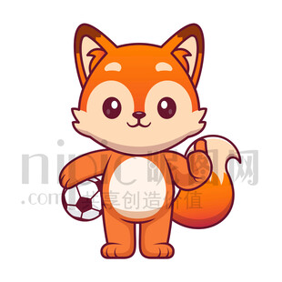 可愛(ài)卡通踢足球的狐貍