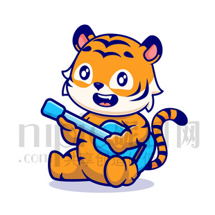 可愛卡通彈吉他的老虎