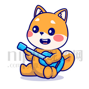 可愛卡通彈吉他的小狗