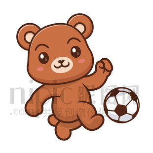 可愛卡通踢足球的狗熊棕熊