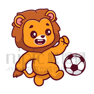 可愛(ài)卡通踢足球的獅子