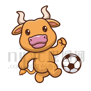 可愛(ài)卡通踢足球的公牛