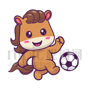 可愛(ài)卡通踢足球的馬
