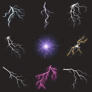 夜空白色紫色閃電素材