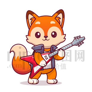 可愛卡通彈貝斯的狐貍
