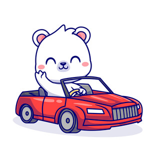可愛卡通開車的北極熊