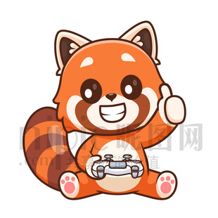 可愛卡通打電玩的小熊貓