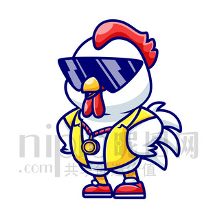 可愛卡通戴墨鏡的雞