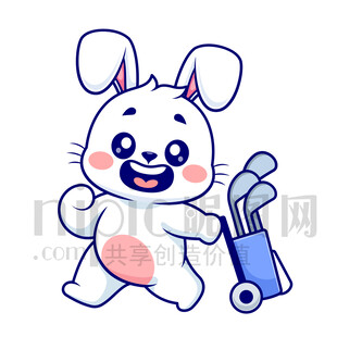 可愛卡通打高爾夫球的兔子