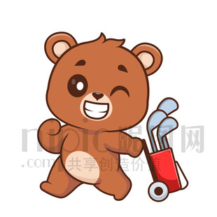 可愛卡通打高爾夫球的狗熊