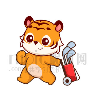 可愛卡通打高爾夫球的老虎