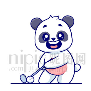 可愛卡通打高爾夫球的熊貓