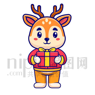 可愛卡通抱著禮物禮品的梅花鹿