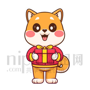 可愛(ài)卡通抱著禮物禮品的狗狗
