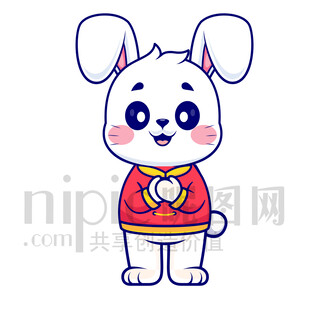 可愛(ài)卡通抱拳恭喜的兔子