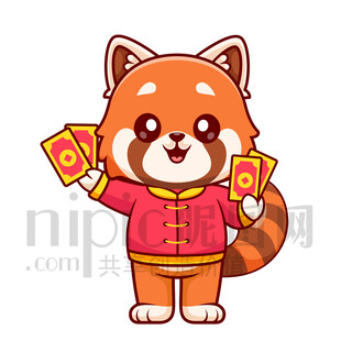 可愛卡通發(fā)紅包的小熊貓