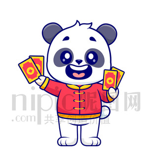 可愛卡通發(fā)紅包的熊貓