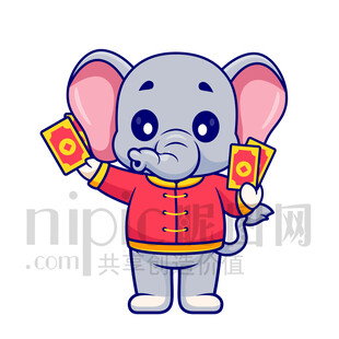可愛(ài)卡通發(fā)紅包的大象