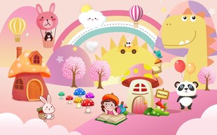 卡通蘑菇动物乐园背景墙