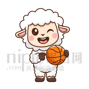 可愛卡通抱著籃球的綿羊