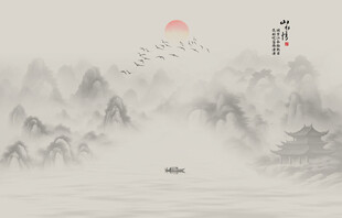 新中式水墨國畫山水背景墻壁畫