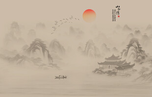 中國風(fēng)水墨意境山水風(fēng)景背景屏風(fēng)