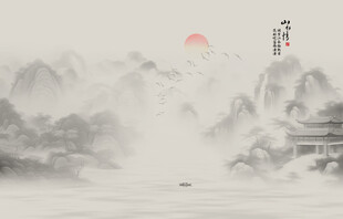 新中式壁畫山水畫電視背景墻