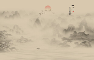 中國風(fēng)水墨意境山水風(fēng)景背景屏風(fēng)