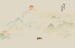 新中式禪意水墨山水畫