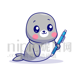 可爱卡通拿着铅笔的海狮