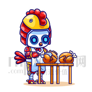 可愛卡通機(jī)器人小雞廚師