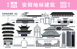 安阳地标建筑线稿素材