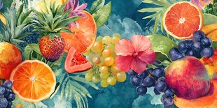 熱帶繽紛水果水彩插畫(huà)