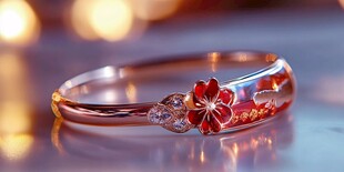 玫瑰金花朵鑲嵌精美手鐲
