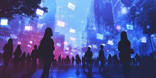 未來(lái)都市中的人群剪影