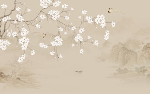 新中式工笔兰花花鸟画背景墙