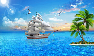 大海椰树背景墙