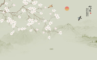 新中式工笔花鸟画背景墙