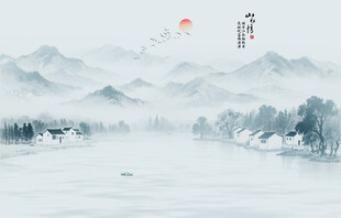 新中式水墨江南背景墙