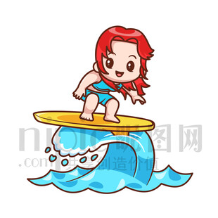 可愛卡通沖浪的女孩