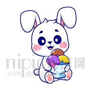 可愛兔子享用美味冰淇淋
