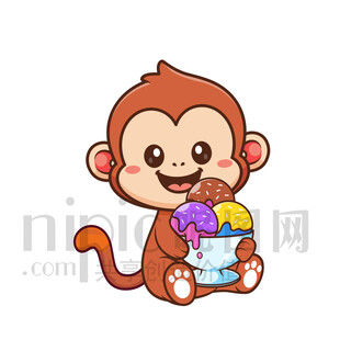 可愛小猴享用美味冰淇淋