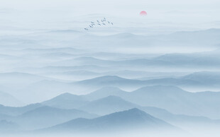 蓝调山水画水墨群山背景图