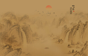 国画水墨山水风景画